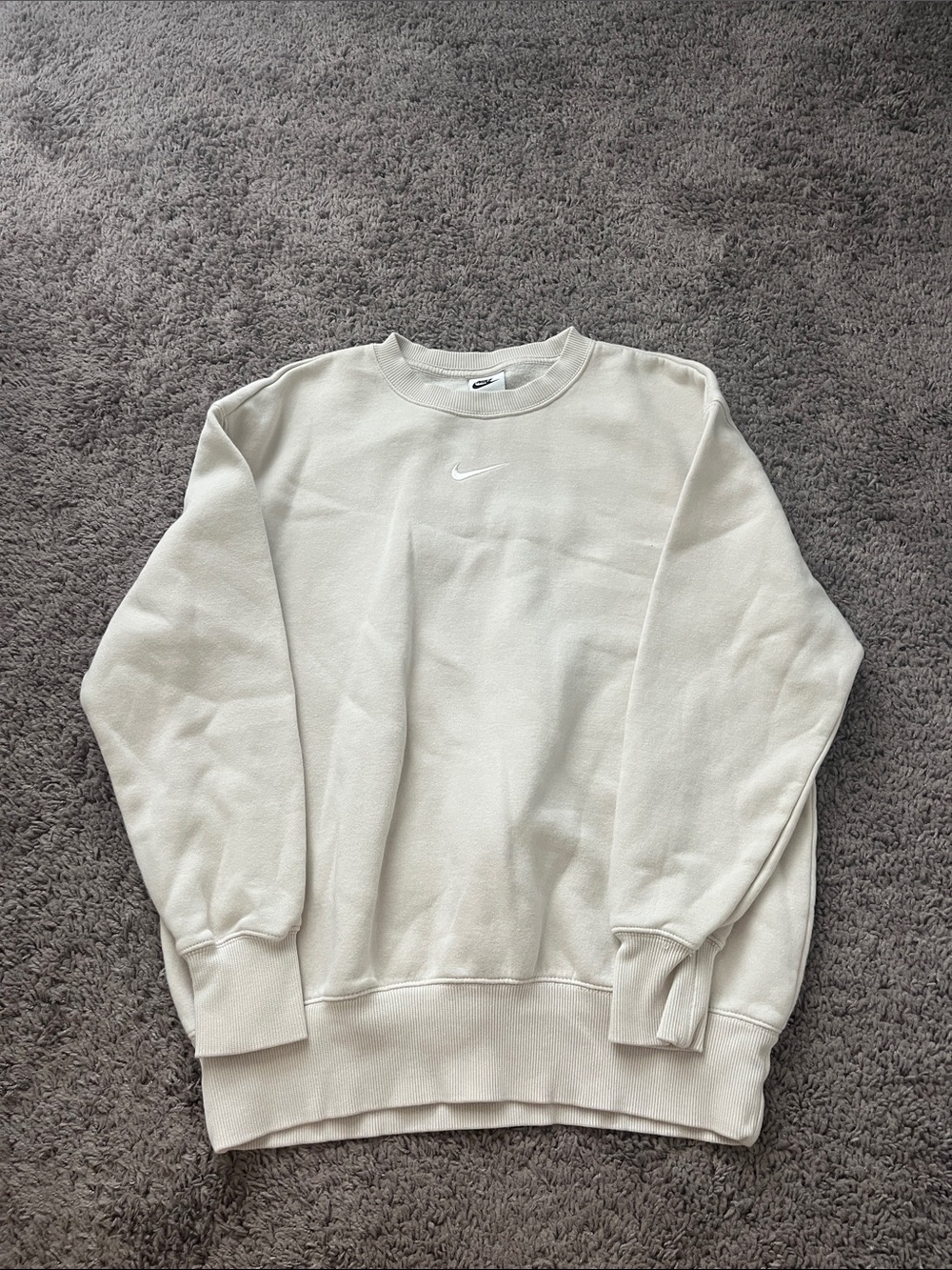 Nike Crewneck Sweatshirt in Cream with White Swoosh